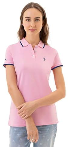 U.S. Polo Assn. Klassisches Poloshirt aus Stretch-Piqué für Damen, Klassisches Pink, Groß