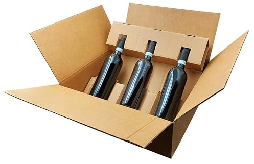 Blasetti Caja para Envío de Botellas - Bottle Case para 3 Botellas, embalaje para vinos espumosos y licores, paquete de 10 portabotellas. Formato en mm 428x386x159
