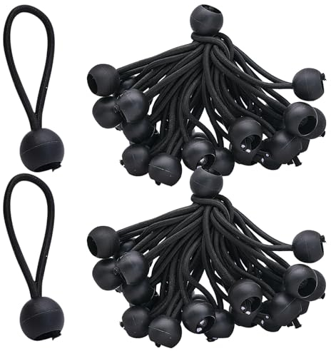 Fahibin 50 pcs Bungee Balls Cords,4 inch Bungee Balls Small,Elastic Bungee Straps Short,Bungee Cord with Balls for Tarpaulins, Camping, Boat Shelters, Marquees, Garden