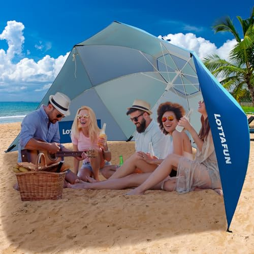 LOTTAFUN Strandmuschel Regenschirm Premiere UPF 50+ Schirmunterstand für Sonnen- und Regenschutz für Erwachsene (3 m, Blaugrün)