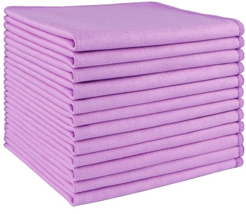 HOMEXCEL Microfibre Glass Cleaning Cloths 12 PK, Lint Free Streak Free, Reusable Cleaning Cloth for Cleaning Windows, Glasses, Mirrors, Screens, Stainless Steel, and More Purple-30X30 CM