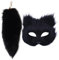 SWEETBIUTI Masque de chat et queue de Therian - Masque de renard à fourrure et porte-clés de 40,6 cm de long - Demi-masque de bal masqué pour cosplay, déguisement - Accessoire de fête - Noir
