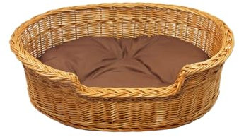 Damian-Wiklina Hundebett – Katzenbett – Hundeliege – Katzenliege – Katzenkorb – Hundekorb aus Weide – Hundekörbchen – BTH 47x32x11/15 cm – mit Brown-Kissen