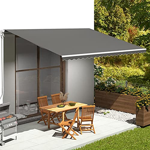 Gecheer Toile D'auvent Anthracite 500 x 350 cm, Polyester de Remplacement Auvent D'ombrage Solaire, Abri de Fenêtre Extérieur, Tissu de Remplacement pour Auvent (Cadre non Inclus)