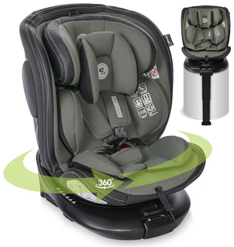 Lorelli Auto Kindersitz Estate mit Isofix Basis und Stützbein, 360 Grad drehbar, 0-36kg Mitwachsender Autositz i-Size 40-150cm, Babysitz ab Geburt, 5-Punkt-Gurt, Einstellbare Kopfstütze, grün