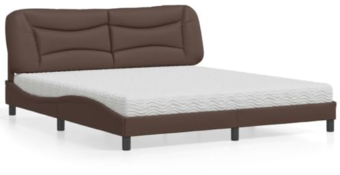 vidaXL Bett, Polsterbett mit Matratze Hvar für Schlafzimmer, Bettgestell Bettrahmen mit Lattenrost, Schlafzimmerbett Doppelbett, Braun 180x200cm Kunstleder