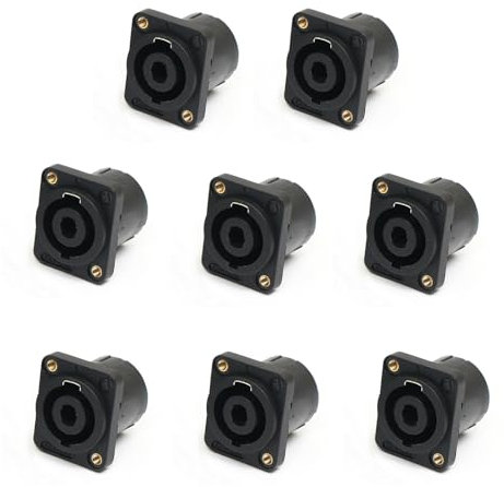Hsupez 8 Pieces Speakon Female Panel Mount Socket Connector, 4-Pin Audio Speakon Female Square Wall Plate Jack Twist Lock Adapter for NL4MP, NL4MPR, NL4FC, NL4FX, NLT4X, NL2FC