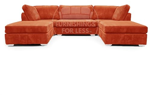 Furnishings For Less UK Bishop Cord Orange U-Shape Jumbo Cord Fabric Corner Sofa, Detachable, Solid Wood Frame (Orange)