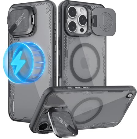 Nillkin Iceblade Prop for iPhone 16 Pro Max Case,Compatible with MagSafe,Aluminium Mirror Cap with Stand Function,Ultra-Thin fashion Urban Style,for iPhone 16 Pro Max Cover-Black