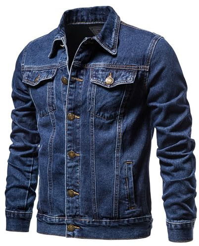 Zeiayuas Denim Jacket Mens Western Style Classic Trucker Jackets Plus Size Outerwear Long Sleeve Work Wear Outdoor Button Down Jean Coat Top Vintage Washed Cowboy Denim Jackets Plus Size 10-22