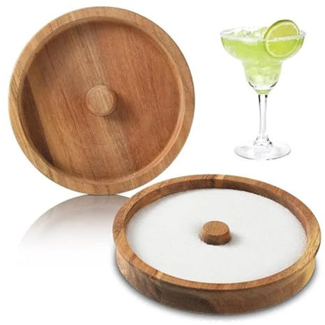 Margarita Salt Rimmer, Margarita Salt and Sugar Rimmer for Cocktails, Portable Sugar Rimmer, Wood Glass Rimmer for Drinks Margarita Salt Cocktail Rimmer Tray Margarita GIF-t for Wide Glasses