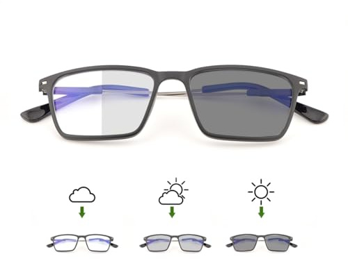YIMI Blue Light Blocking Glasses Photochromic Gray Sunglasses for Men and Women Day Night Gaming TV Phones Computer Eyeglasses UV Protection Anti Glare Shade Lightweight Eyewear Full Frame Spectacles