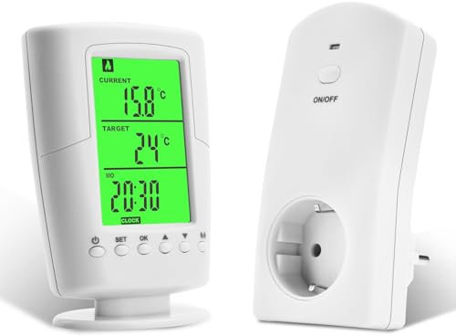 diymore Wireless Thermostat Steckdose, Infrarotheizung Thermostat mit Heizung- und Kühlmodus, Steckdosenthermostat 230V mit Temperatursensor, LCD-Display mit Hintergrundbeleuchtung
