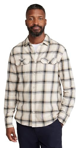 Mountain Warehouse Trace Mens Flannel Long Sleeve Shirt - Lightweight & Breathable Casual Checks Shirt in 100% Cotton with Buttoned Front Pockets - for Travel & Walking Off White 4XL