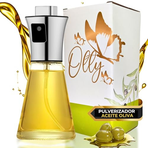 OLLY® Pulverizador Aceite Spray Cocina 200ml – Rociador de Cristal y Acero Inoxidable para Air Fryer – Vaporizador Aceite Oliva Dosificador Reutilizable para Freidora de Aire, Ensaladas y Parrilla