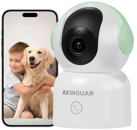 AKINGUAR 2K 3MP Indoor Camera Wireless, 360°Pan/Tilt Home Camera, 2-Way Talk, One-Touch Calling, Night Vision, Smart Motion Tracking, Works with Alexa, Green