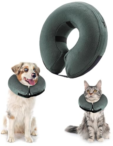 Panemy Collare Protettivo Gonfiabile per Cani e Gatti, Regolabile con Velcro Adatto Interventi Chirurgici o Recupero Ferite (Grigio, L)