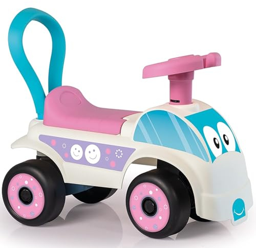 DOLU: Walk & Drive Foot to Floor Car - White & Pink - Ride-On Toy Vehicle, Horn, Storage Seat, Push-Pull Handle, Indoor-Outdoor Play, Toddlers 12mo+