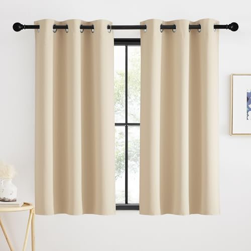 KGORGE Tende Camera da Letto Corte per Finestre Oscuranti per Interni Tenda Termica con Anelli Decorazione Cameretta Bambini 2 Pezzi L 90 x A 120 CM, Beige