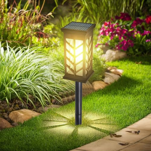1 Stück Solarlampen für Außen Garten, Moderne Wasserdicht Solarleuchten für Außen mit Warmweiß Wolfram, Auto Ein/Aus Solar Gartenleuchten Garten Deko für Rasen, Terrasse, Balkon, Outdoor, Geschenke