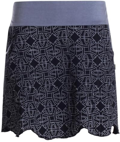 Vishes Alternative Bekleidung - Damen asymmetrischer Mini-Rock 100% Baumwolle geometrisches Muster elastischer Bund mit Taschen schwarz 42