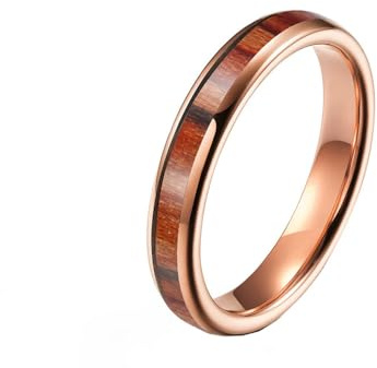 HIJONES Damen Herren 4mm 6mm 8mm Intarsien Rille Holz Maserung Wolframstahl Ring Vintage Personalisiert Hip Hop Ring Band Schmuck