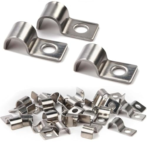 50 Stück Befestigungsschelle Metall Rohrschellen, U Schelle Edelstahl Verzinktes, Zaundrahtklemmen Kabelschellen Metall zur Befestigung von Kabeln, Drähten und Rohren Klemmschelle Kabel Ø 7-8 mm