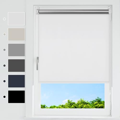 HOMEDEMO Verdunklungsrollo ohne Bohren, Verdunkelungsrollo Klemmfix, Klemmrollo Fensterrollo Sonnenschutz und Sichtschutz, Rollos für Fenster & Tür,(Stoffbreite 60 cm),Weiß,B60 x H200 cm