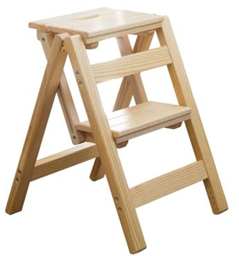 OZBME Escalera Plegable portátil, compacta y Ligera, con escalones Antideslizantes, de Madera Maciza, para Interiores (Segundo Pedido) (Un Solo Color, Segundo Pedido)