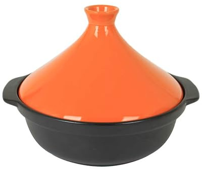 XIUCAI Marokkanischer Tajine-Topf für 3-5 Personen, Keramik-Braten mit Zwei Griffen & Kegeldeckel, Familien-Schmorgericht,Orange