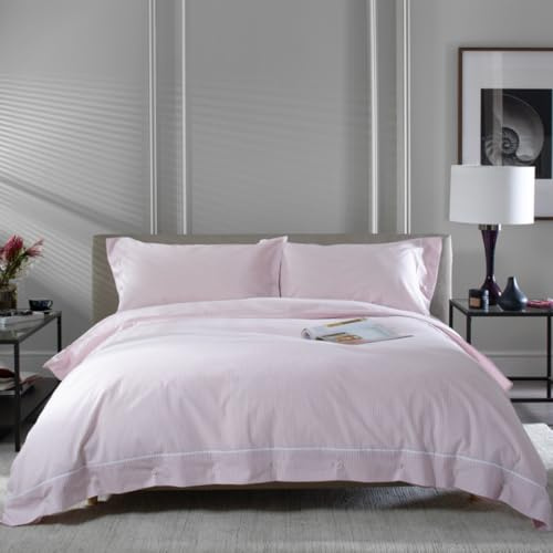 The Lyndon Company Southport Duvet Cover Set – 100% Cotton, Button Fastening, Printed Stripe with Cuff, Piping & Rubber Buttons – Available in Rose & Grey – Includes Pillowcases [Ro-Do]
