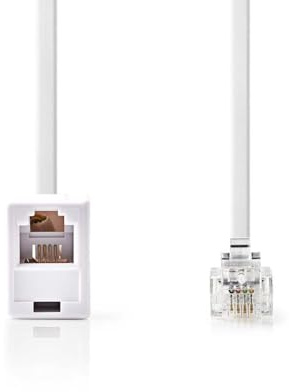 NEDIS Cavo prolunga RJ11 per telecomunicazioni, design piatto, RJ11 maschio a femmina, 10 m, bianco