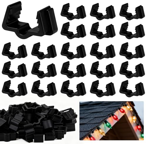 SelfTek 60 Stück Dachrinnenhaken für Lichterketten, 1.8-2cm Gutter Deck Halterung Haken Lichterkette Befestigung Regenrinne Licht Clips Outdoor für Zäune Fascia Board Traufen Weihnachten Deko