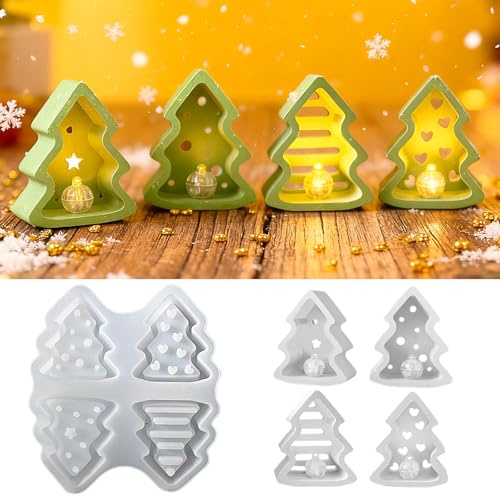 CHIHOLEN Silikonformen Gießformen Weihnachten, 4 Stück Silikonform Weihnachtsbaum, Silikon Gießform Kerzenform Weihnachten, Weihnachten Giessformen Silikon Gipsformen Zum Gießen