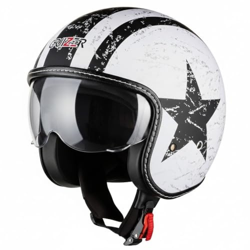 CRUIZER Casco moto Jet Custom Scooter Omologato Bianco Stella visiera a scomparsa (XL)