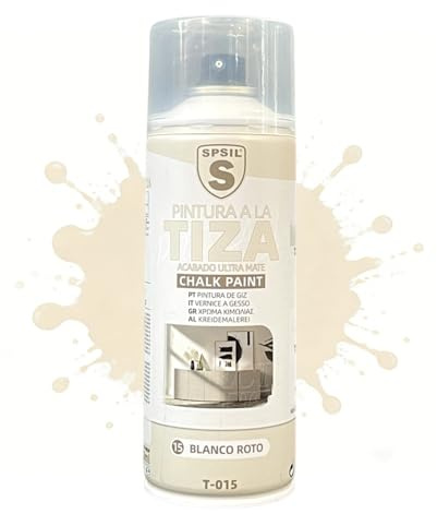 SPSIL Chalk Paint Spray Blanco Roto 400ml Pintura en Spray Ultra Mate a la Tiza,Efecto Retro y Vintage para Muebles de Madera, Metal, Cerámica,Imprimación en Spray