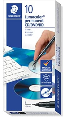 STAEDTLER Lumocolor 310 Permanent CD/DVD – Schwarz, 10er Set | Wasserfest für CDs, DVDs & Blu-Ray, 0,4 mm Superfein – schonend – Art.-Nr. 310 CDS-9