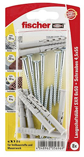 Fischer Langschaftdübel SXR 6X50 Z K SB-Karte, 8 x Senkholzschraube 4,5 x 55, 503416