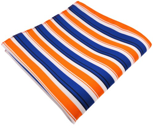 TigerTie Designer Einstecktuch in orange blau schwarz weiß gestreift - Pochette Stecktuch 30 x 30 cm