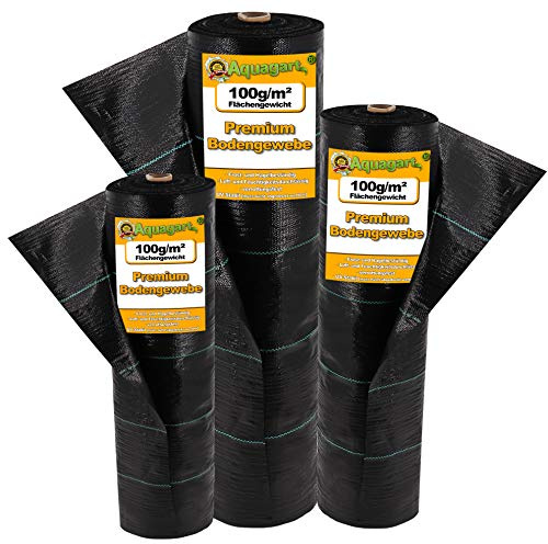 Aquagart® 60m² Unkraut-Folie 2m breit Mulch-Vlies Bodengewebe I Garten Unkrautvlies 100g + 10 Erdanker Gratis