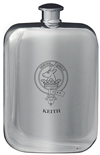 I LUV LTD 6oz Rounded Pocket Hip Flask in Polished Pewter for Keith Scottish Family Name Crest