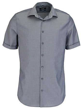 Seidensticker Herren Business-Hemd - Shaped Fit - Bügelfrei- Kent-Kragen - Kurzarm - 100% Baumwolle Grau (Grau 34) 39