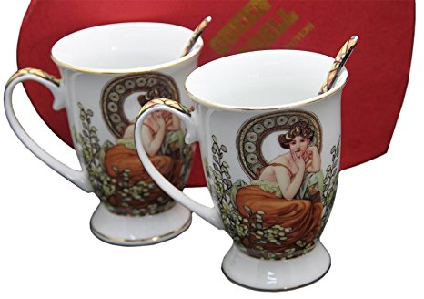 Atelier Harmony Alfons Mucha Tee- Kaffeetassenset Ruby Weiss Porzellan mit Geschenkbox NEU Limited Collection