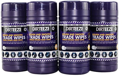 Dirteeze Multi Purpose Industrial Cleaning Wipes, Heavy Duty Rough & Smooth by DIRTEEZE - Dual-Sided Builder & Trade Wipes - 80 Wipe tub x 4