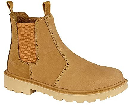 Mens Leather Safety Steel Chelsea Slip On Dealer Ankle Work Boots Shoes Size 6-14 - Honey - UK 10
