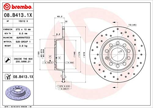BREMBO XTRA 08.B413.1X Brake discs rear