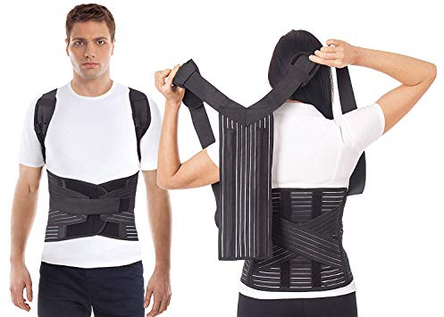 Corrector de postura + cinturón lumbar en uno/transpirable, soporte para espalda y hombros, lux, soporte lux, ajustable, ortopédico, superior e inferior, alivio del dolor, ancho