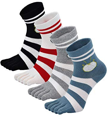 LOFIR Chaussettes 5 doigts pour Femmes Fantaisie Chaussette à Doigts de Pied, Chaussettes avec Orteils pour Filles Chaussette Doux en Coton, Taille 35-41, 4 paires