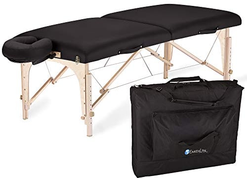EARTHLITE Mobile Massageliege Harmony DX REIKI - Komplettpaket aus Ahornholz inkl. Verstellbarer Deluxe Kopfstütze & Tasche, Flugzeugbauqualität, Reiki Endplatten