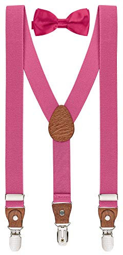 BomGuard 3 Clips Kinder Hosenträger Fliege Set Kleinkind Junge Mädchen,1-8 Jahre,pink
